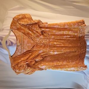 DR2 orange print ruffled short sleeves woven top XXL #0075